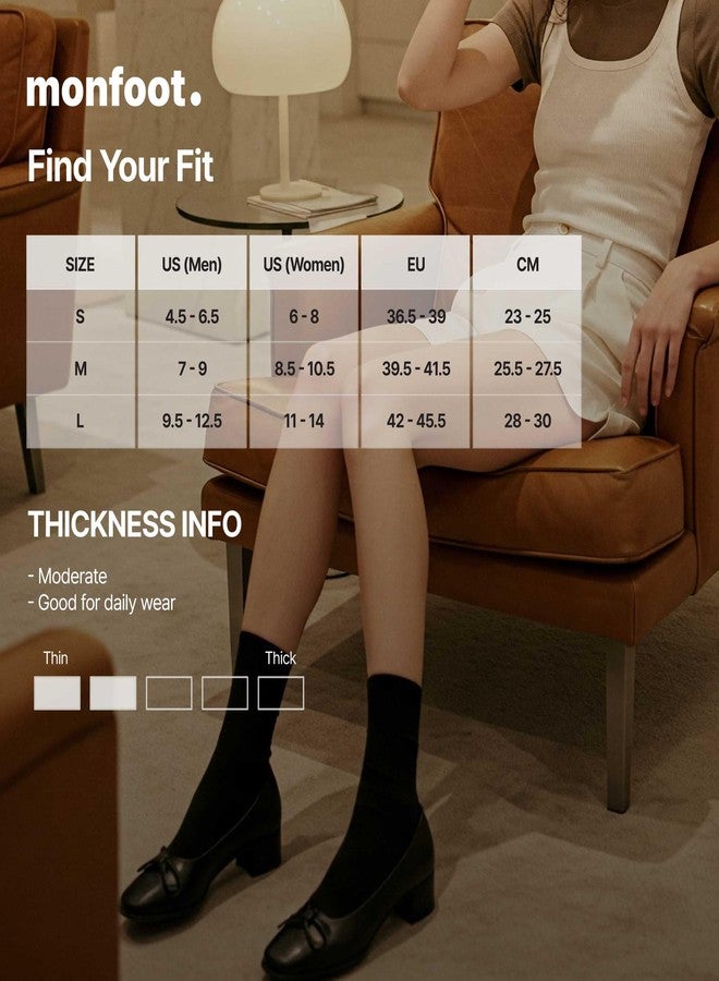 MONFOOT Men's/Women's 6 Pairs Cotton Daily Crew Socks, Black Medium Multipack - Image 3